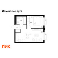 Планировка однокомнатной(квартира) площадью 34.1 квадратных метров в “ЖК Ильинские луга”