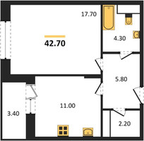 Планировка однокомнатной(квартира) площадью 42.7 квадратных метров в “ЖК Эдельвейс (Первомайское)”