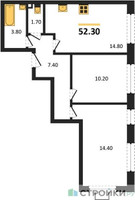 Планировка двухкомнатной(квартира) площадью 50.9 квадратных метров в “ЖК Лучи-2”