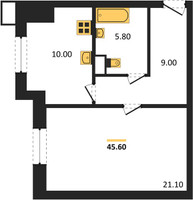 Планировка однокомнатной(квартира) площадью 45.6 квадратных метров в “ЖК Парк Легенд 2”