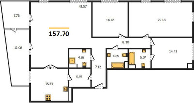 Планировка 4+ комнате (квартира) площадью 157.7 квадратных метров в ЖК “Foriver”