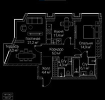 Планировка двухкомнатной(квартира) площадью 69.5 квадратных метров в “ЖК СЕЗАР БУДУЩЕЕ”