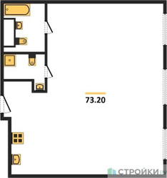 Планировка двухкомнатной(квартира) площадью 73.2 квадратных метров в “ЖК Nametkin Tower (Наметкин Тауэр)”