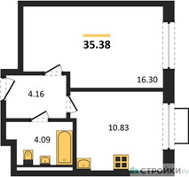 Планировка однокомнатной(квартира) площадью 35.38 квадратных метров в “ЖК Новое Видное”