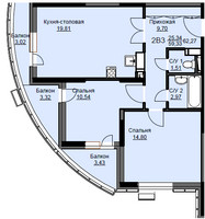Планировка двухкомнатной(квартира) площадью 63.1 квадратных метров в “ЖК Соболевка”