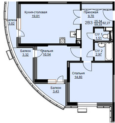 Планировка двухкомнатной(квартира) площадью 63.1 квадратных метров в ЖК “ЖК Соболевка”
