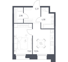 Планировка однокомнатной(апартаменты) площадью 36.99 квадратных метров в “ЖК Апарт-отель Тропарево парк”