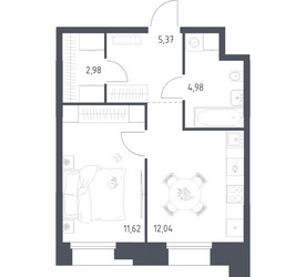 Планировка однокомнатной(апартаменты) площадью 36.99 квадратных метров в ЖК “ЖК Апарт-отель Тропарево парк”