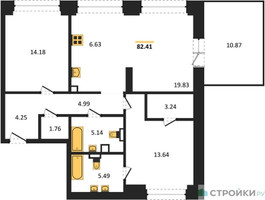 Планировка двухкомнатной(квартира) площадью 82.41 квадратных метров в “ЖК NOVA (Нова)”