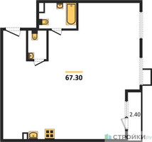 Планировка двухкомнатной(квартира) площадью 67.4 квадратных метров в “ЖК Миловидное”