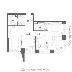 Планировка двухкомнатной(квартира) площадью 86.7 квадратных метров в ЖК “ЖК СТОУН Блик”