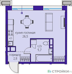Планировка студии(квартира) площадью 35 квадратных метров в ЖК “ЖК Символ”