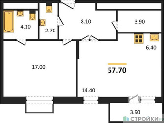 Планировка однокомнатной(квартира) площадью 57.7 квадратных метров в ЖК “ЖК UP-квартал Скандинавский”