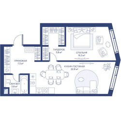 Планировка однокомнатной(квартира) площадью 54.2 квадратных метров в ЖК “ЖК Свет”