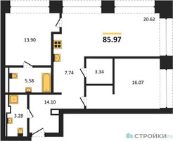 Планировка двухкомнатной(квартира) площадью 86.6 квадратных метров в “ЖК Forum (Форум)”