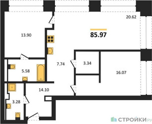 Планировка двухкомнатной(квартира) площадью 86.6 квадратных метров в ЖК “ЖК Forum (Форум)”