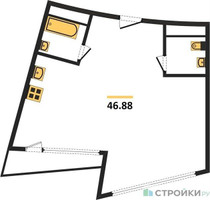 Планировка однокомнатной(апартаменты) площадью 46.88 квадратных метров в “ЖК Клубный дом Рублево”