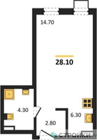 Планировка студии(квартира) площадью 28.1 квадратных метров в “ЖК Деснаречье”