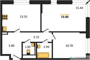Планировка двухкомнатной(квартира) площадью 53.88 квадратных метров в “ЖК Квартал Марьино”