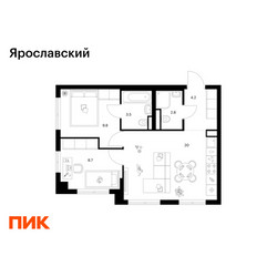 Планировка двухкомнатной(квартира) площадью 49 квадратных метров в ЖК “ЖК Ярославский”