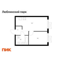 Планировка однокомнатной(квартира) площадью 31.4 квадратных метров в ЖК “ЖК Люблинский парк”