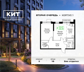 Планировка двухкомнатной(квартира) площадью 48.39 квадратных метров в ЖК “ЖК КИТ 2”