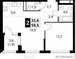 Планировка однокомнатной(квартира) площадью 50.5 квадратных метров в “ЖК 1-й Ясеневский (Первый Ясеневский)”