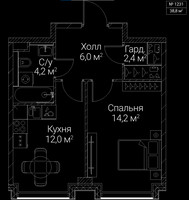 Планировка однокомнатной(квартира) площадью 38.8 квадратных метров в “ЖК СЕЗАР БУДУЩЕЕ”