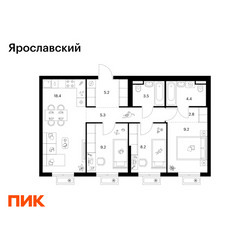 Планировка трехкомнатной(квартира) площадью 66.2 квадратных метров в ЖК “ЖК Ярославский”