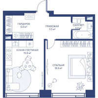 Планировка однокомнатной(квартира) площадью 49.5 квадратных метров в “ЖК Свет”