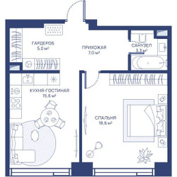 Планировка однокомнатной(квартира) площадью 49.5 квадратных метров в ЖК “ЖК Свет”
