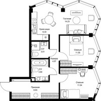 Планировка двухкомнатной(квартира) площадью 63.96 квадратных метров в “Дом премиум-класса МИРА”