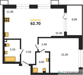 Планировка однокомнатной(квартира) площадью 62.7 квадратных метров в ЖК “ЖК Дзен-кварталы”