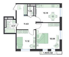 Планировка двухкомнатной(квартира) площадью 60.9 квадратных метров в “ЖК G3 Театральный”