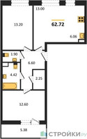 Планировка двухкомнатной(квартира) площадью 62.72 квадратных метров в “Жилые кварталы Новое Пушкино”