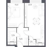 Планировка однокомнатной(апартаменты) площадью 41.75 квадратных метров в “ЖК Пятницкое 58 (Перец)”