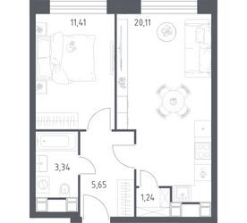 Планировка однокомнатной(апартаменты) площадью 41.75 квадратных метров в ЖК “ЖК Пятницкое 58 (Перец)”