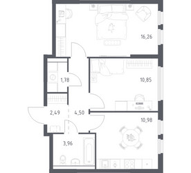 Планировка двухкомнатной(квартира) площадью 50.82 квадратных метров в ЖК “ЖК Пригород Лесное”