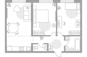 Планировка трехкомнатной(квартира) площадью 52.61 квадратных метров в “ЖК Аникеевский”