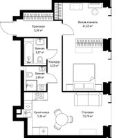 Планировка однокомнатной(квартира) площадью 56.63 квадратных метров в “Мультиквартал СИТИДЗЕН”