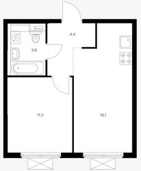 Планировка однокомнатной(квартира) площадью 41.8 квадратных метров в ЖК “ЖК Большая Академическая 85”