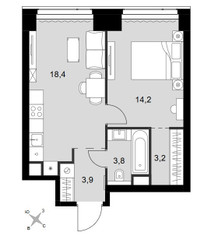 Планировка однокомнатной(квартира) площадью 43.5 квадратных метров в ЖК “ЖК Amber City (Амбер Сити)”
