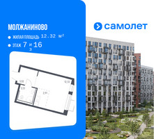 Планировка студии(квартира) площадью 22.28 квадратных метров в “ЖК Молжаниново”