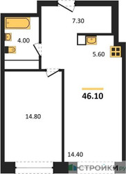 Планировка однокомнатной(квартира) площадью 46.1 квадратных метров в ЖК “ЖК Мираполис”