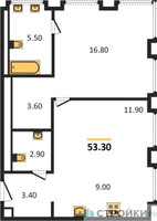 Планировка однокомнатной(квартира) площадью 55.2 квадратных метров в “Роскошный квартал Life Time”