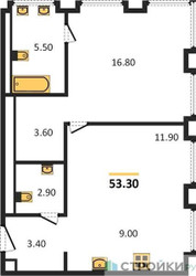 Планировка однокомнатной(квартира) площадью 55.2 квадратных метров в ЖК “Роскошный квартал Life Time”