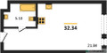 Планировка студии(апартаменты) площадью 32.34 квадратных метров в “ЖК EVOPARK Измайлово (Эвопарк Измайлово)”
