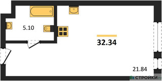 Планировка студии(апартаменты) площадью 32.34 квадратных метров в “ЖК EVOPARK Измайлово (Эвопарк Измайлово)”