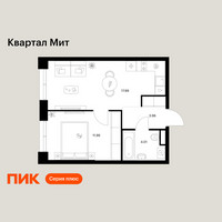 Планировка однокомнатной(квартира) площадью 37.95 квадратных метров в “Квартал Мит”