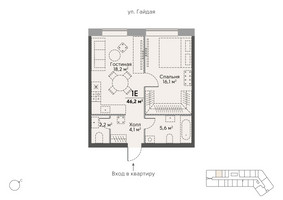 Планировка однокомнатной(квартира) площадью 46.4 квадратных метров в “ЖК Stories на Мосфильмовской”